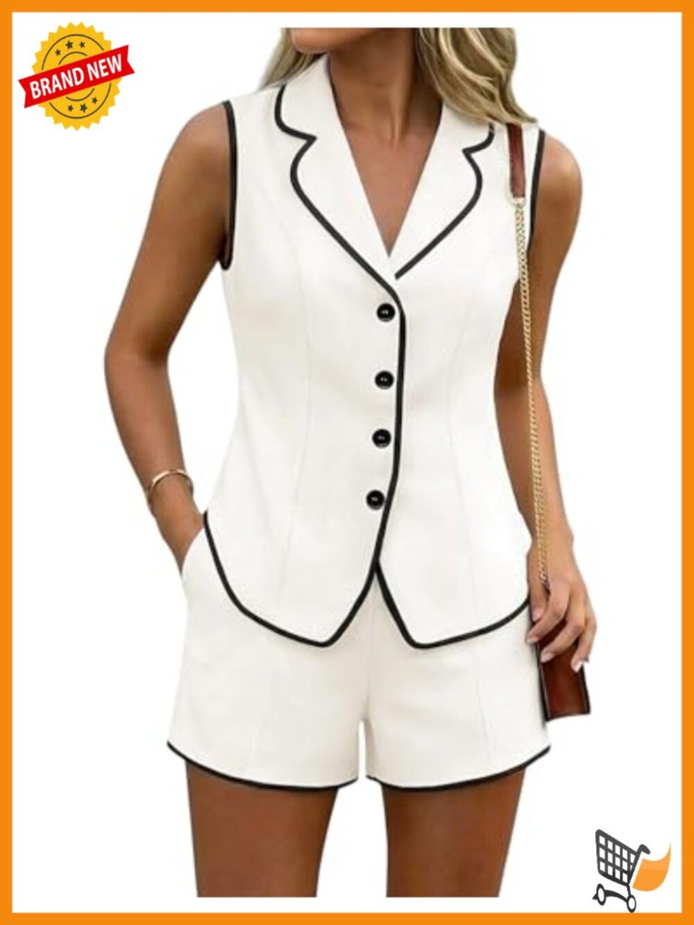 2 Piece Blazer Vest Shorts Set Sleeveless Business Casual Work Matching Outfits